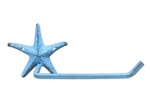 Rustic Light Blue Cast Iron Starfish Toilet Paper Holder 10"