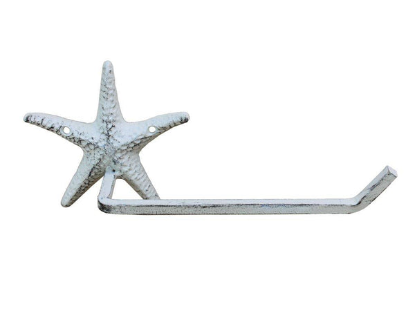 Whitewashed Cast Iron Starfish Toilet Paper Holder 10"