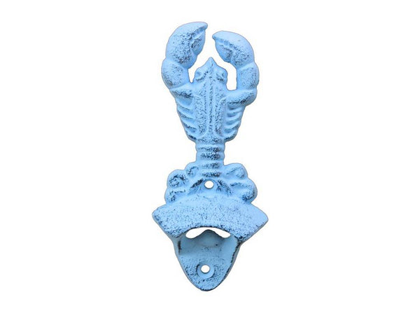 Dark Blue Whitewashed Cast Iron Wall Mounted Lobster Bottle Opener 6"