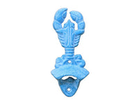 Light Blue Whitewashed Cast Iron Wall Mounted Lobster Bottle Opener 6"