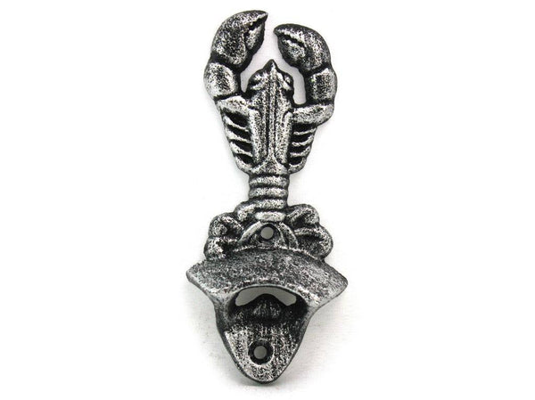 Antique Silver Cast Iron Wall Mounted Lobster Bottle Opener 6"