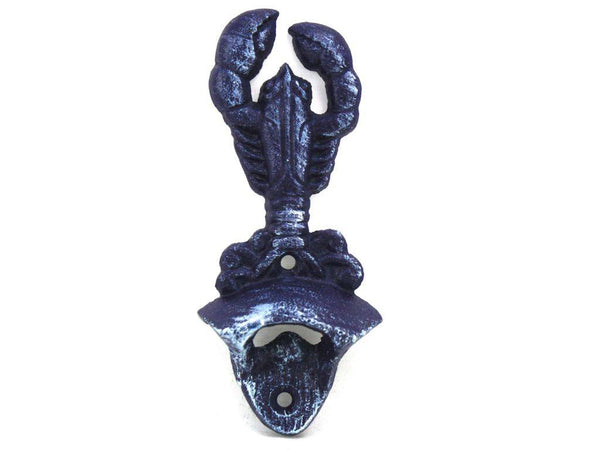 Rustic Dark Blue Cast Iron Wall Mounted Lobster Bottle Opener 6"