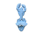 Rustic Light Blue Cast Iron Wall Mounted Lobster Bottle Opener 6"