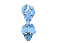 Rustic Light Blue Cast Iron Wall Mounted Lobster Bottle Opener 6"