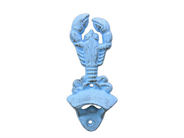 Rustic Light Blue Cast Iron Wall Mounted Lobster Bottle Opener 6"