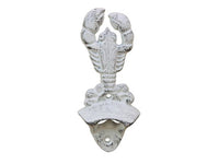 Whitewashed Cast Iron Wall Mounted Lobster Bottle Opener 6"