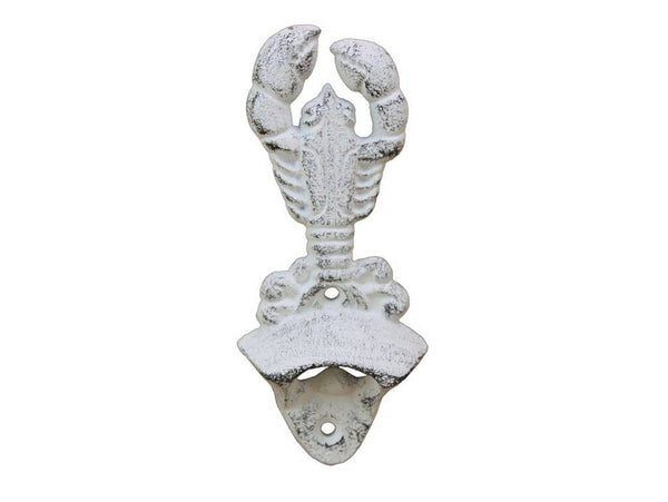 Whitewashed Cast Iron Wall Mounted Lobster Bottle Opener 6"