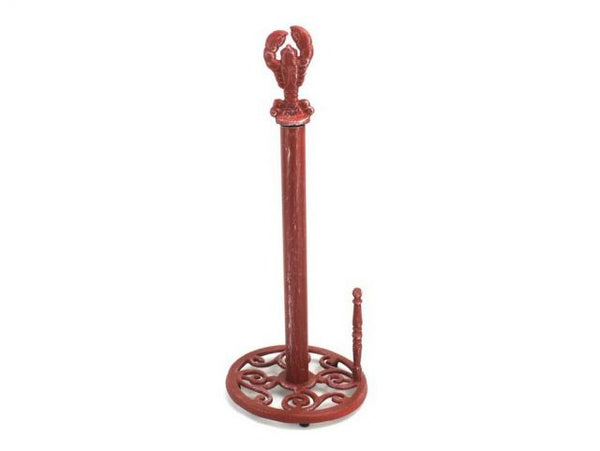 Red Whitewashed Cast Iron Lobster Paper Towel Holder 16"