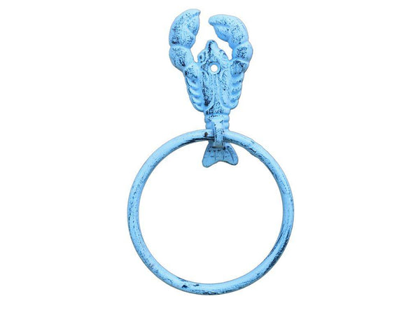 Dark Blue Whitewashed Cast Iron Lobster Towel Holder 9"