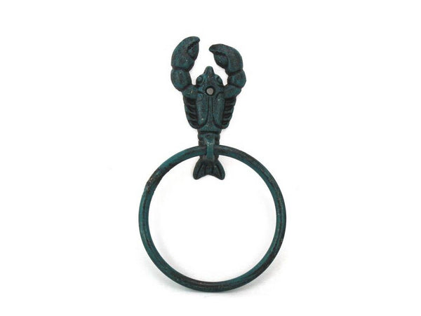 Seaworn Blue Cast Iron Lobster Towel Holder 9"