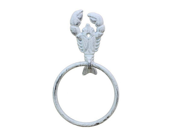 Whitewashed Cast Iron Lobster Towel Holder 9"