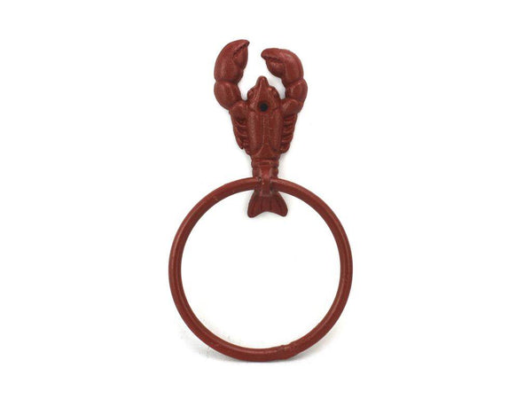 Red Whitewashed Cast Iron Lobster Towel Holder 9"