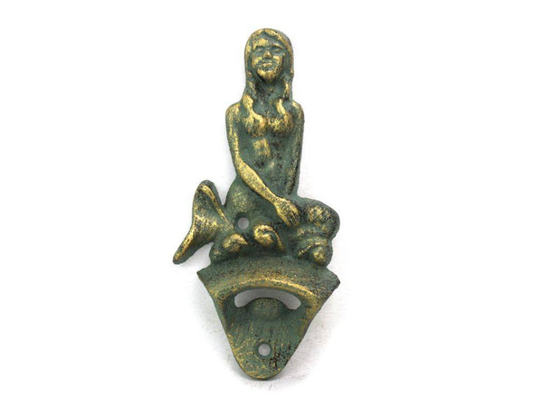 Antique Bronze Cast Iron Wall Mounted Mermaid Bottle Opener 6"
