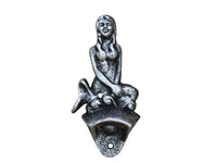 Antique Silver Cast Iron Wall Mounted Mermaid Bottle Opener 6"