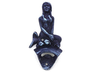 Rustic Dark Blue Cast Iron Wall Mounted Mermaid Bottle Opener 6"