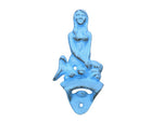 Rustic Light Blue Cast Iron Wall Mounted Mermaid Bottle Opener 6"