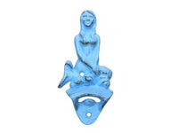 Rustic Light Blue Cast Iron Wall Mounted Mermaid Bottle Opener 6"