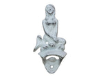 Whitewashed Cast Iron Wall Mounted Mermaid Bottle Opener 6"