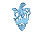 Dark Blue Whitewashed Cast Iron Wall Mounted Octopus Bottle Opener 6"