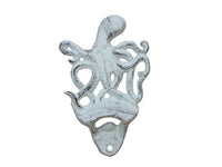 Whitwashed Cast Iron Wall Mounted Octopus Bottle Opener 6"