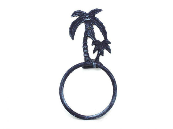 Rustic Dark Blue Cast Iron Palm Tree Towel Holder 9"
