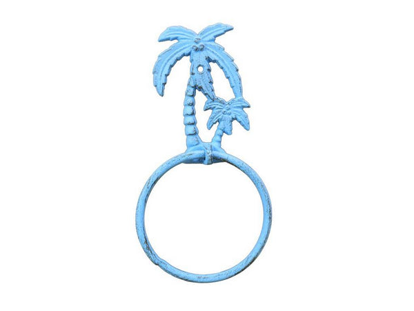 Rustic Light Blue Cast Iron Palm Tree Towel Holder 9"