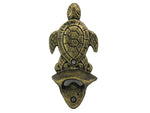 Antique Gold Cast Iron Wall Mounted Sea Turtle Bottle Opener 6"