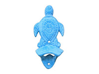 Light Blue Whitewashed Cast Iron Wall Mounted Sea Turtle Bottle Opener 6"
