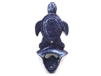 Rustic Dark Blue Cast Iron Wall Mounted Sea Turtle Bottle Opener 6"