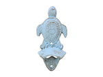 Rustic Light Blue Cast Iron Wall Mounted Sea Turtle Bottle Opener 6"