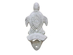 Whitewashed Cast Iron Wall Mounted Sea Turtle Bottle Opener 6"