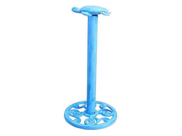 Light Blue Whitewashed Cast Iron Sea Turtle Extra Toilet Paper Stand 13"