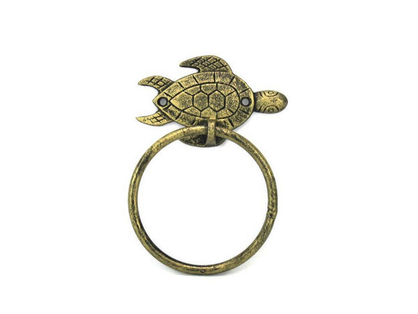 Antique Gold Cast Iron Sea Turtle Towel Holder 7"