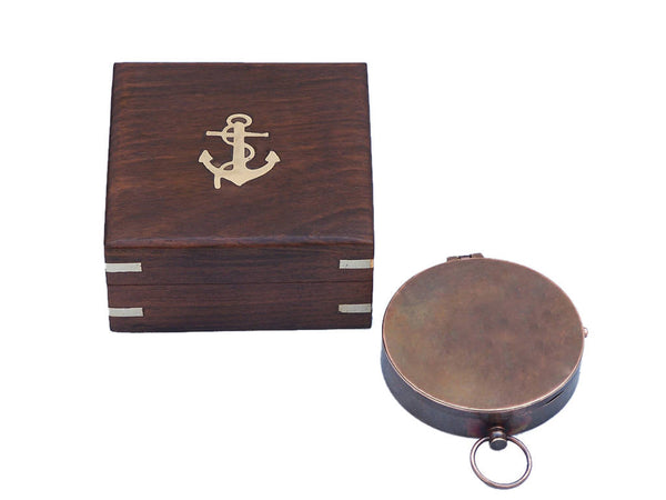 Antique Copper Gentlemen's Compass With Rosewood Box 4"