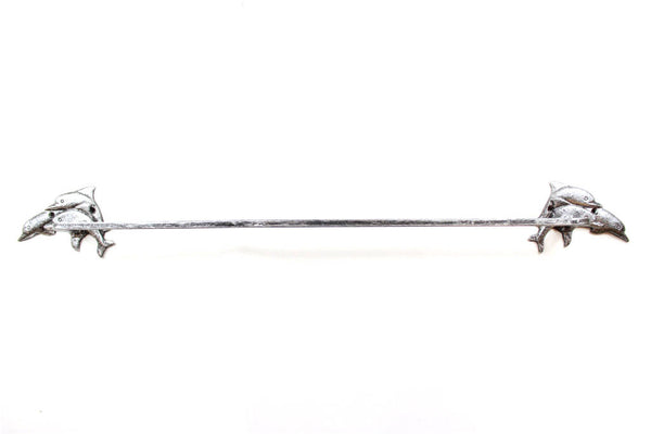 Rustic Silver Cast Iron Decorative Dolphins Bath Towel Holder 29"