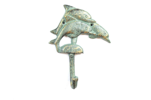 Antique Seaworn Bronze Cast Iron Dolphins Wall Hook 6"