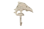 Whitewashed Cast Iron Dolphins Wall Hook 6"