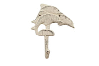 Whitewashed Cast Iron Dolphins Wall Hook 6"