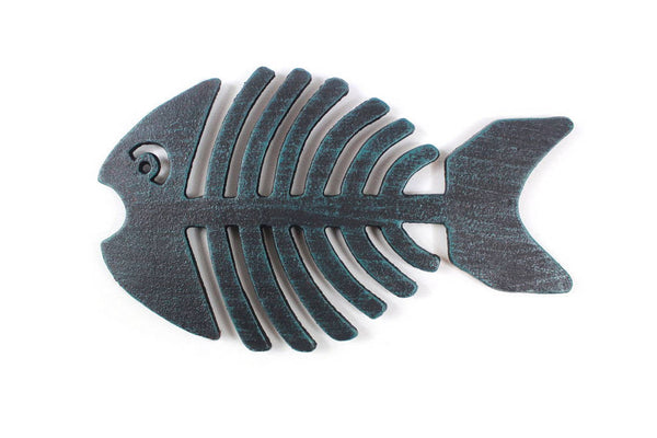 Seaworn Blue Cast Iron Fish Bone Trivet 11"