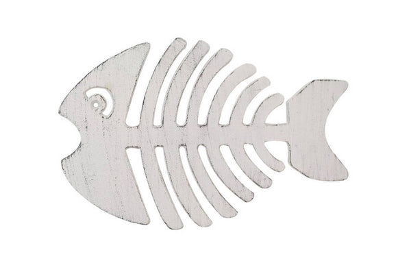 Rustic Whitewashed Cast Iron Fish Bone Trivet 11"