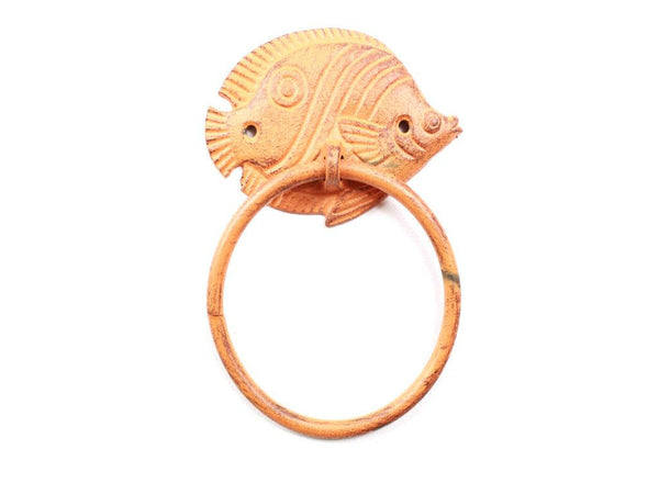 Rustic Orange Cast Iron Butterfly Fish Towel Holder 7"