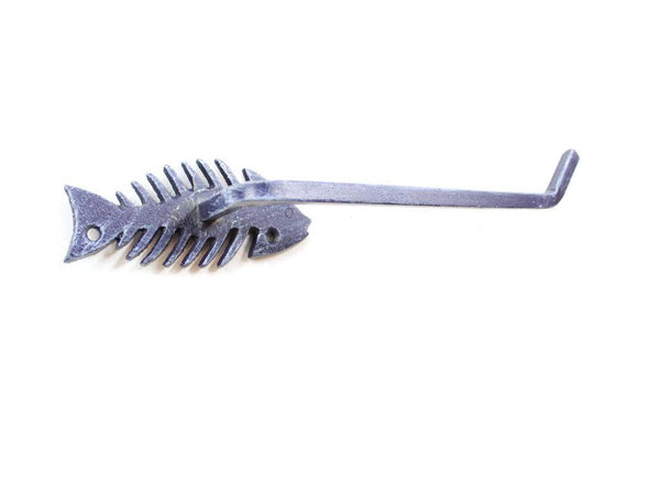 Rustic Dark Blue Cast Iron Decorative Fish Bone Toilet Paper Holder 11"