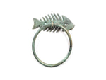 Antique Seaworn Bronze Cast Iron Fish Bone Towel Holder 5.5"