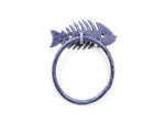 Rustic Dark Blue Cast Iron Fish Bone Towel Holder 5.5"
