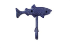 Rustic Dark Blue Cast Iron Fish Key Hook 6"