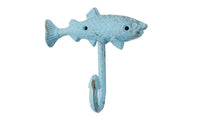 Rustic Light Blue Cast Iron Fish Key Hook 6"