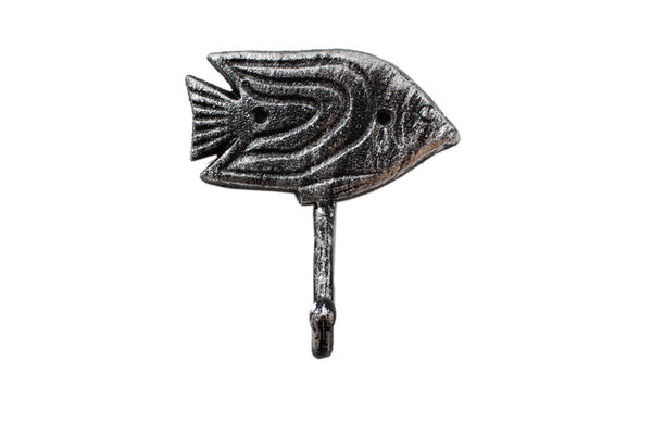 Rustic Silver Cast Iron Angel Fish Wall Hook 5"