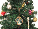 LED Lighted Light blue Japanese Glass Ball Fishing Float with Brown Netting Christmas Tree Ornament 4"