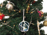 LED Lighted Light blue Japanese Glass Ball Fishing Float with White Netting Christmas Tree Ornament 3"