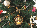 LED Lighted Amber Japanese Glass Ball Fishing Float with Brown Netting Christmas Tree Ornament 3"